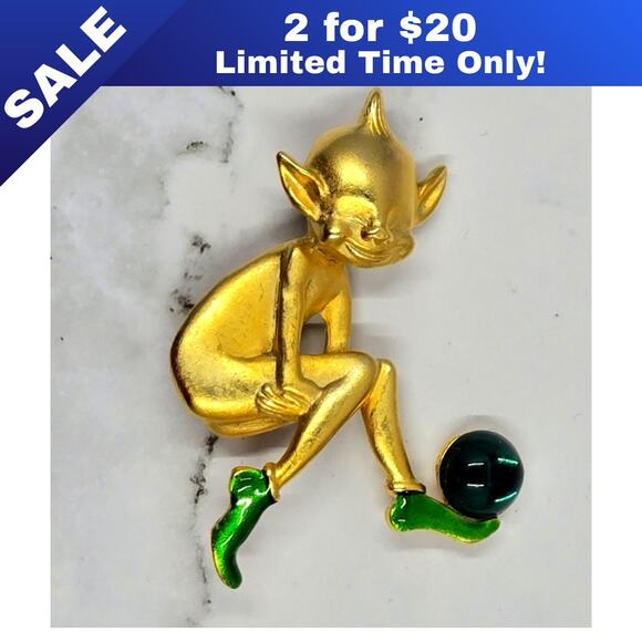 [Sale: 2 for $20!] NEW Gold-Toned Elf Fashion Pin | Whimsical Design - Picture 1 of 8